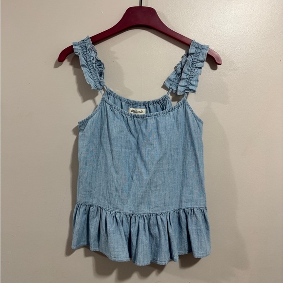 Madewell Tops - NWT Madewell Light Blue Ruffle Strap Top Woman’s Size 0